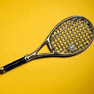 Gold and Black Tennis Racket Keychain